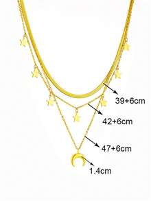 1pc Star & Moon Pendant Triple Layer Necklace, Suitable For Daily Wear To Showcase Your Unique Personal Style - Gold - View 2