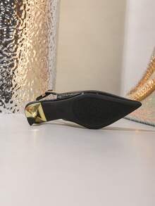 Women's Lace-Up Open Toe Kitten Heel High Heels, Closed Pointed Toe, Slip-On Wedding Party Dress Shoes - Black - View 4