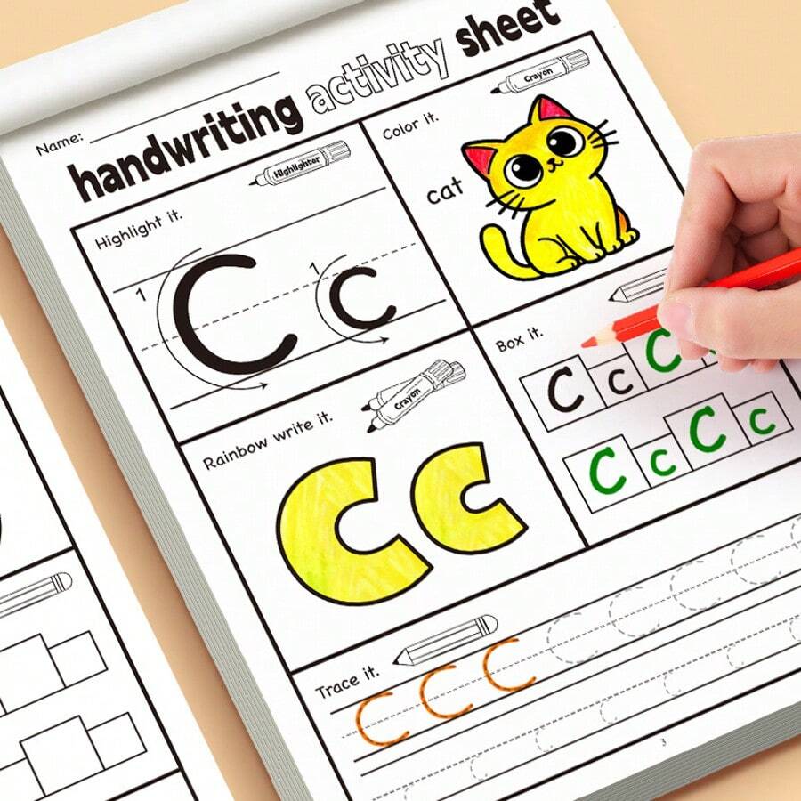 32 Page LACHILLY Letter Tracking Exercise Book - Colored Educational Handwriting Exercise Book, Featuring Letters And Animals