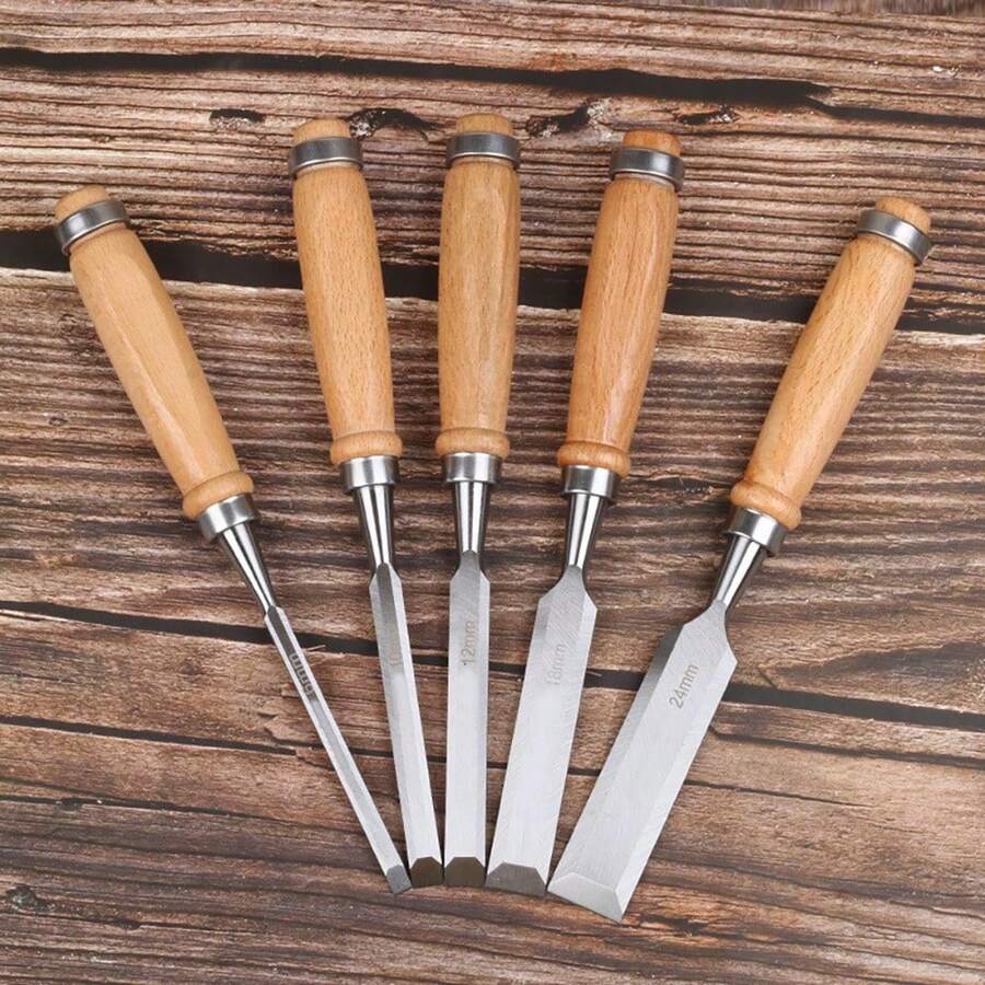 suli Professional 4Pcs Wood Carving Chisels Set - 6/12/18/24mm Chrome-Vanadium Steel With Ergonomic Beech Handles In Wooden Gift Case