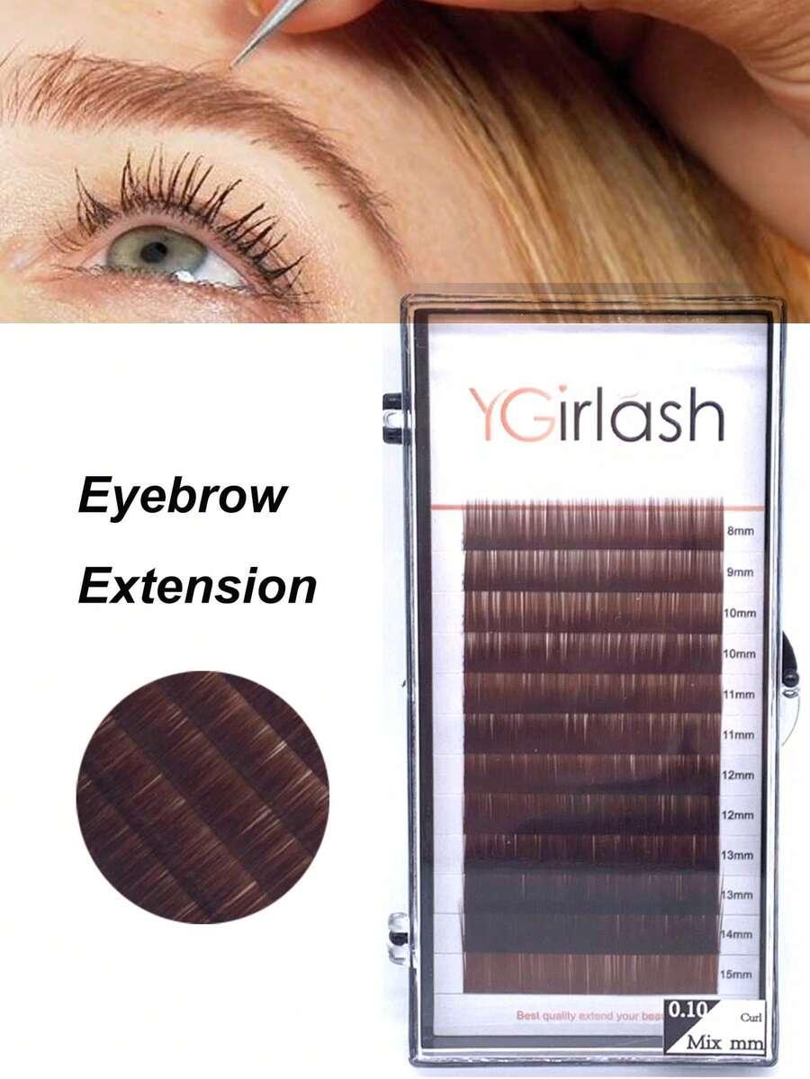 1 Box YGirlash 12 Lines No Curl 0.10 Thickness Lash Extensions Permanent Handmade 5-8mm 8-15mm Dark Brown Light Brown Straight Curvate Eyebrow Extension - No Curl - View 1