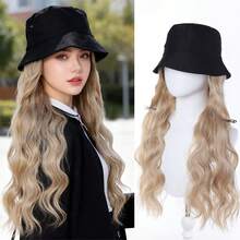 20英寸欧美女士时尚黑色渔夫帽，波浪形一体式假发帽，金色渔夫帽假发 - 彩色 - 查看 10