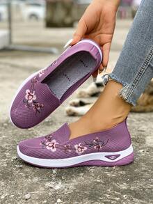 FI FATE INTERSECTION Giày lười lưới thêu hoa cỡ lớn dành cho nữ, đế xuồng chống trượt. - Màu tím - Xem 4