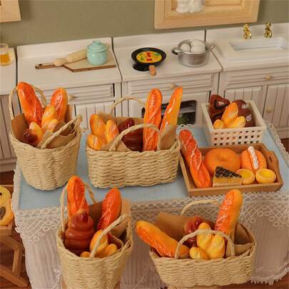 5pcs/Set Mini Bread Set Model Baking Bagel Woven Basket Ornament DIY Decoration Scene Accessories Dollhouse Accessories