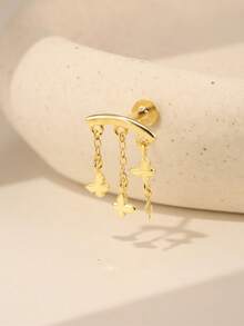 EleRunis 1PC 925 Sterling Silver Butterfly Studs Flat Back Cartilage Helix Piercing Jewelry For Women Daily Wear Wedding Party Engagement Anniversary Valentine's Day - Gold - View 6