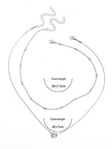 2件套时尚百搭锆石心形叠戴项链，简约锁骨链，女士款 - 銀色 - 查看 5