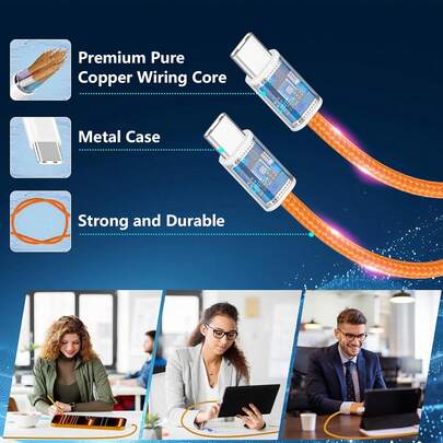 3条装 USB-C 转 USB-C 数据线，兼容 17 Pro Max，线长 3.3 英尺（约 1 米），宇宙橙编织线，支持 60W 快充，适用于 17、16、15、Pro、Air、Mini 等机型的数据同步线