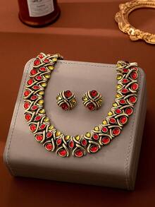 一套优雅奢华的中东风格金属材质人造宝石女士迷人首饰套装，适合节日/宴会/婚礼等场合佩戴。 - 彩色 - 查看 3