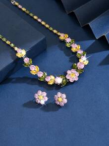 繽紛花卉時尚飾品，吸睛珠寶，適合晚餐、生日、派對及女性日常穿戴 - 金色著色 - 查看 5