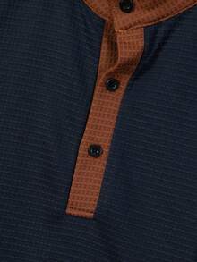 2pcs Men's Set: Contrast Button Collar Short Sleeve Polo Shirt + Slim Fit Drawstring Waist Pants, Lightweight Casual Breathable Summer Outfit - Navy Blue - View 8