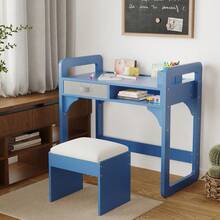 Huisuilinss Kids Desk And Chair Set,Children Study Table,Wood Kids Writing Table,Child Study Desk With Cloth Drawers And Pen Holder For Boys And Girl - Blue - View 1
