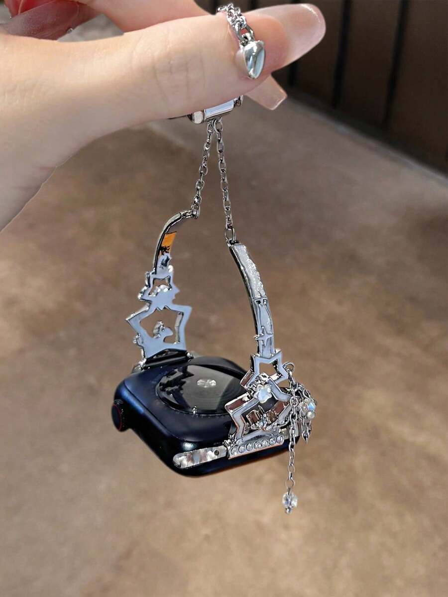 Compatible With Apple Watch Girly Star Diamond Pendant Adjustable Strap For Ultra/SE 2/SE 1/Series 11/10/9/8/7/6/5/4/3/2/1, 38/40/41/42/44/45/46/49mm - White - View 1