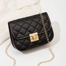 Mini Diamond Quilted Chain Strap Minimalist Shell Bag, Suitable For Daily Wear - Black - View 3