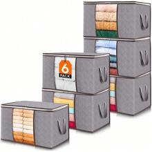 6 Pack Clothes Storage, Foldable Storage And Organization, Storage Bins With Lids, Blanket Storage , Closet Storage With Reinforced Handles For Clothing, Bedding. - View 1