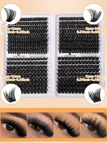 612/576/522 Sets Of D-Shaped Curling Mascara Adhesive Kits - Single Strand False Lashes - Large Capacity - Mixed Pack Of 8 - 16mm Sets Include Mascara Adhesion And Sealing, Eyelash Tweezers, And Eyelash Brush. DIY False Lash Bundles - Naturally Shaped, Thick, Super Soft, Super Light. Reusable Segmented Single Strand False Lash Kits - White - View 6