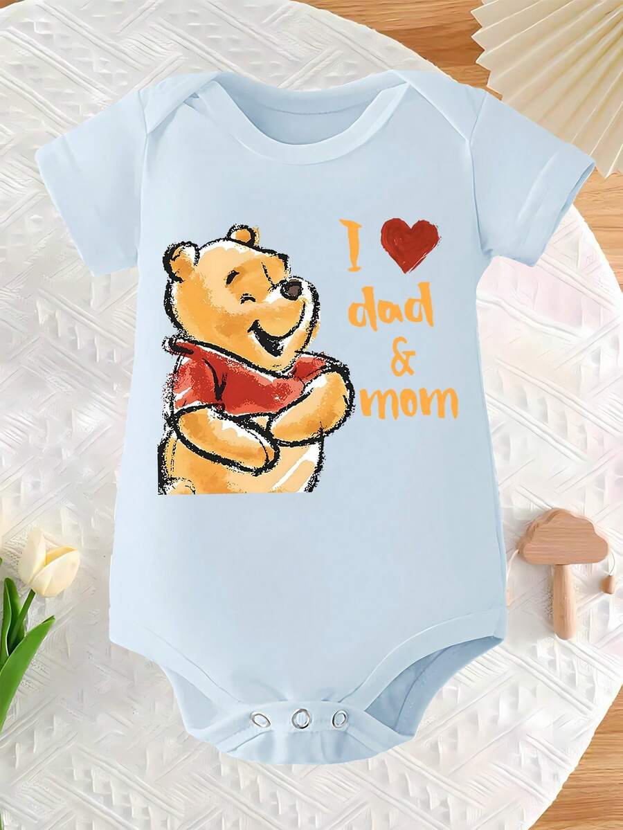 Disney Newborn Baby One-Piece Diaper Cover For Summer Light Style Baby Unlined Short-Sleeved Triangle Shirt Soft And Comfortable Pregnancy Gift - 淺藍色 - 查看 1