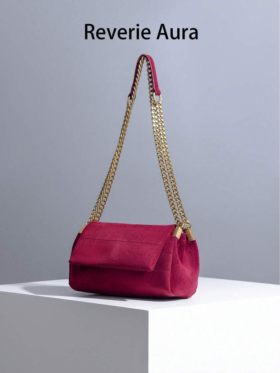 Bolso de hombro de mujer de estilo fashionable con múltiples capas de ante, bolso cruzado mini de mujer con solapa de terciopelo y cierre magnético, perfecto para combinar con abrigos en otoño/invierno, opción principal para bolsos de mujer en otoño/invierno - Burdeos - Ver 1