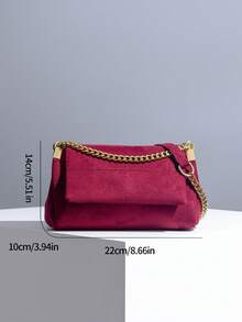 Bolso de hombro de mujer de estilo fashionable con múltiples capas de ante, bolso cruzado mini de mujer con solapa de terciopelo y cierre magnético, perfecto para combinar con abrigos en otoño/invierno, opción principal para bolsos de mujer en otoño/invierno - Burdeos - Ver 4