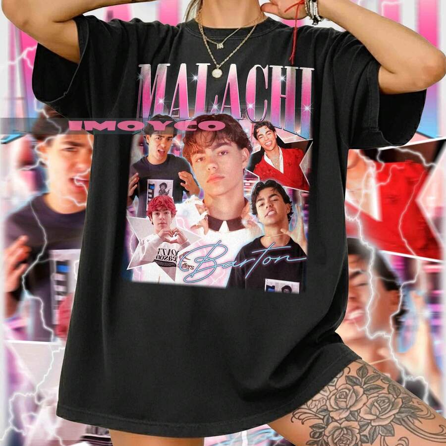 Malachi Barton Vintage Style T-Shirt Actor Fan Tee - 黑色 - 查看 1