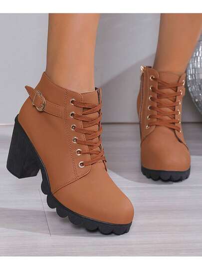 Señoras Botas de Moda, Botas Negras de Tacón Alto a Media Pantorrilla, Elegante y de Moda, Adecuado para el Desgaste al Aire Libre. Señoras Corriendo Botas de Moda Suela Blanda,Punta Redonda, Casual, Zapatos Deportivos para Caminar: Cómodos, Transpirables, Ligeros (Suela Blanda y Cordones) – Ideal para el Uso al Aire Libre