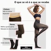 Meia-Calça Térmica Forrada Peluciada Translúcida De Lã Quente Feminina Para Inverno - Preta translúcida - Visão 3