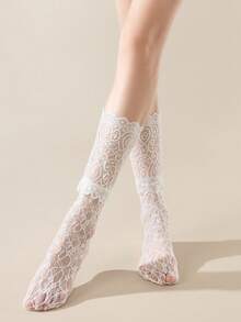 1 Pair Thin Sexy Solid Color Mary Jane Net Mesh Ankle Socks, Sweet Style For Spring/Summer - View 9