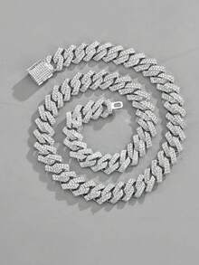 Rhinestone Chain Necklace - Silver - View 1