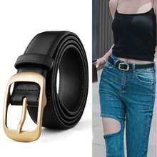 1条女士休闲商务时尚百搭腰带，适合日常搭配牛仔裤和休闲裤 - 黑色 - 查看 1