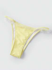 Women 2-Piece Bikini Lace Patchwork Ruffles Bra And Elastic Panties Sets For Summer Beachwear Bathing Suit - Yellow - View 9