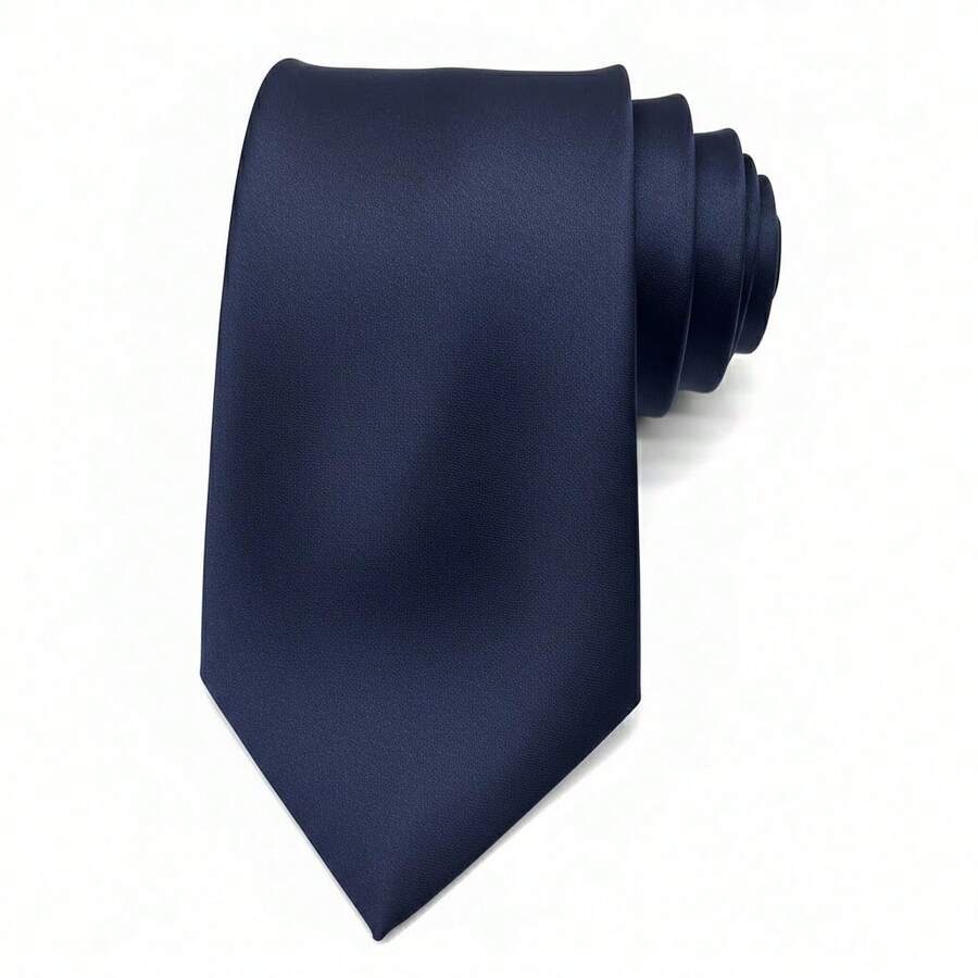 Elvura Men's 1.97" Solid Navy Blue Tie, Elegant Handmade Skinny Necktie - 藏蓝色 - 查看 1