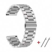 1pc Unisex Solid Stainless Steel Triple Bead Double Fold Clasp Watch Band, Compatible With Samsung Galaxy Watch 6/5/4, Watch, Watch, 22mm/20mm - 20mm - View 3
