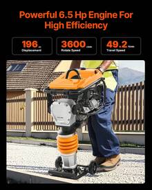 Jumping Jack Compactor, 6.5 HP Vibratory Rammer Fuel-Powered 196 Cc Engine Tamper, 3600 Lbs Impact Force, 26" Max Compaction Depth, Four-Spring, For Soil, Gravel, Concrete Slabs, Foundations - 6.5 HP - View 3