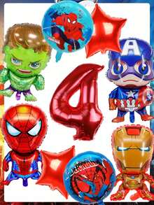 Marvel 9件套漫威复仇者联盟卡通气球 - 生日派对装饰套装，蜘蛛侠、钢铁侠主题派对用品，适用于儿童庆祝活动和礼物/花束 - 套裝 - 查看 12