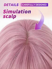 24 Inch Machine Made Light Pink Wavy Wig With Bangs, Voluminous Body Wave Adjustable Strap For Festival Ready - Pink - View 6