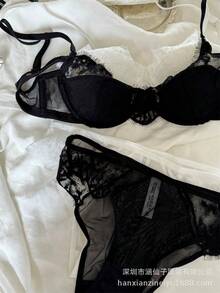 Lace Trim Lingerie Women, Minimizes Large Busts, Provides Support And Prevents Sagging, Style, Desire Style Bra Set, New Model - 橄欖綠 - 查看 7