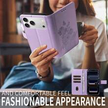 1个真皮翻盖钱包式手机壳,兼容 17 Pro Max/Galaxy A56,简约时尚手机保护套 - 紫色 - 查看 6