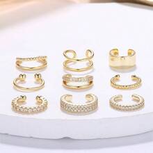 9Pcs Ear Cuff Earrings Women 14K Silver/Gold Ear Cuff Non Piercing Cartilage Clip Cuff Earrings Earrings - 9顆金立方氧化鋯石 - 查看 4