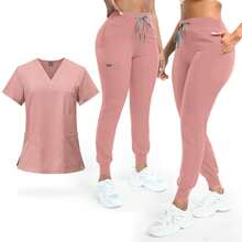 Fashionable Summer Scrubs Doctors & Nurses Washable Work Clothes Hospital & SPA Employees - Unisex Design Comfort - 黑色 - 查看 3