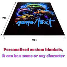 Personalized Monster Truck Blanket, Custom Name Flannel Blanket Monster Jam - 白色 - 查看 3