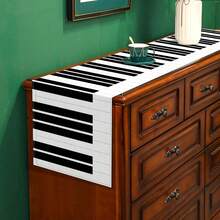 Piano Pattern Table Runner, Music Theme Party Decor For Dining Room, Kitchen Island - Black and White - View 3