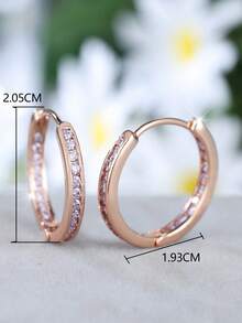 Vanel 2pcs Minimalist Colorful Zirconia Hoop Earrings, Fashion Earrings - Rose Gold-purple - View 2