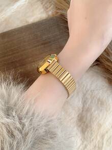 1pc Gold Bamboo Casual Fashion Watch Strap, Women's Quartz Watch, Suitable For Daily Wear, Retro Couple Style, Best Gift - 金色 - 查看 5