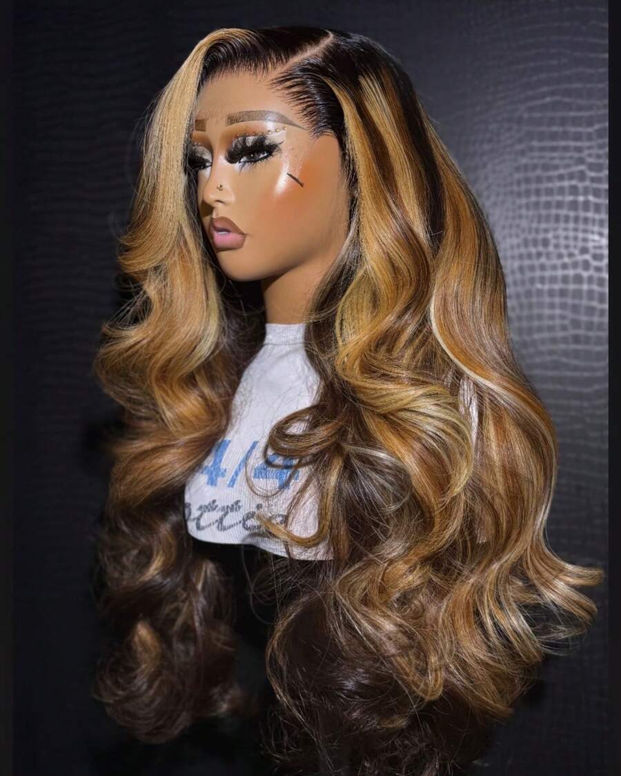 36 Inch Honey Blonde Lace Front Wig Body Wave Human Hair 13x4 HD Transparent 4/27 Highlight Ombre Lace Front Wigs Human Hair Pre Plucked With Baby Hair 250% Density Body Wave 5x5 Glueless Human Hair Wigs For Women - SP4/27 - 查看 1
