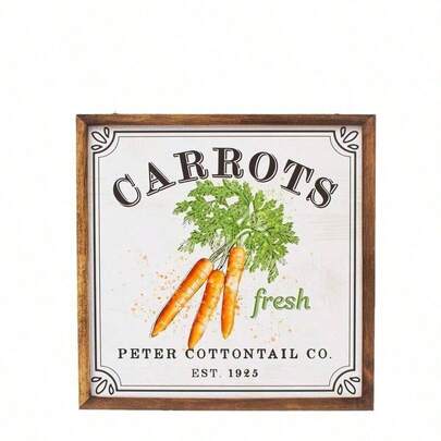 1pc Square Easter Carrot Photo Frame, Wooden Holiday Wall Decor, Spring Welcome Door Hanger