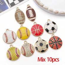 5/10pcs Sports Charms Enamel Basketball Baseball Pendant Charms For Jewelry Making Rhinestone Ball Game Softball Charms For Necklace Bracelet Earrings DIY Crafts - Multicolor - View 14