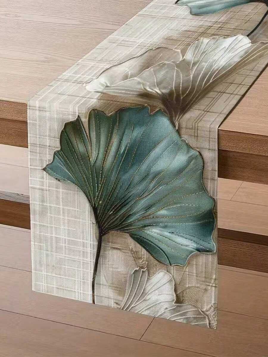 1 peça de presente para o Dia das Mães, toalha de mesa para cozinha, decoração de mesa, utensílios de mesa, toalha de mesa, decoração para mesa de café e chá, com elegante estampa de folha de ginkgo, ideal para o Dia de Ação de Graças e Ano Novo. - Verde - Ver 1