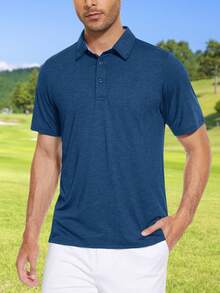 Men's Casual Short-Sleeved Polo Shirt Quick-Drying Breathable Golf Shirt Sports Outdoor T Shirt - Blue - View 3
