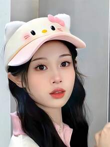 SANRIO 1pc Cute Sunshade Baseball Cap, Cartoon Summer Sun Protection, Suitable For Daily Wear - Pink and White - View 2