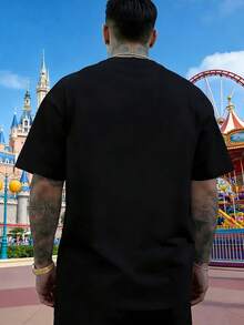 Disney Sally Racing Minnie Mouse Butterfly Pattern T-Shirt, Casual Loose Round Neck Short-Sleeved Top, Unisex, Couple's Outfit, Suitable For Outings, Outdoor Sports, Parties, Dates, Men's Clothes. - Black - View 2