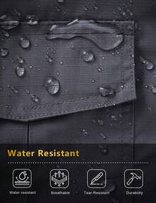 Men's Lightweight Waterproof Hiking Pants, Tear-Resistant Tactical Work Pants With Belt & 7 Pockets Outdoor Quick Dry - 灰色 - 查看 4